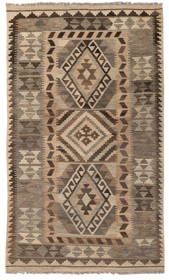 Detail image of 3' 11 x 6' 9 Hand Woven Kilim Maymana Wool Rug