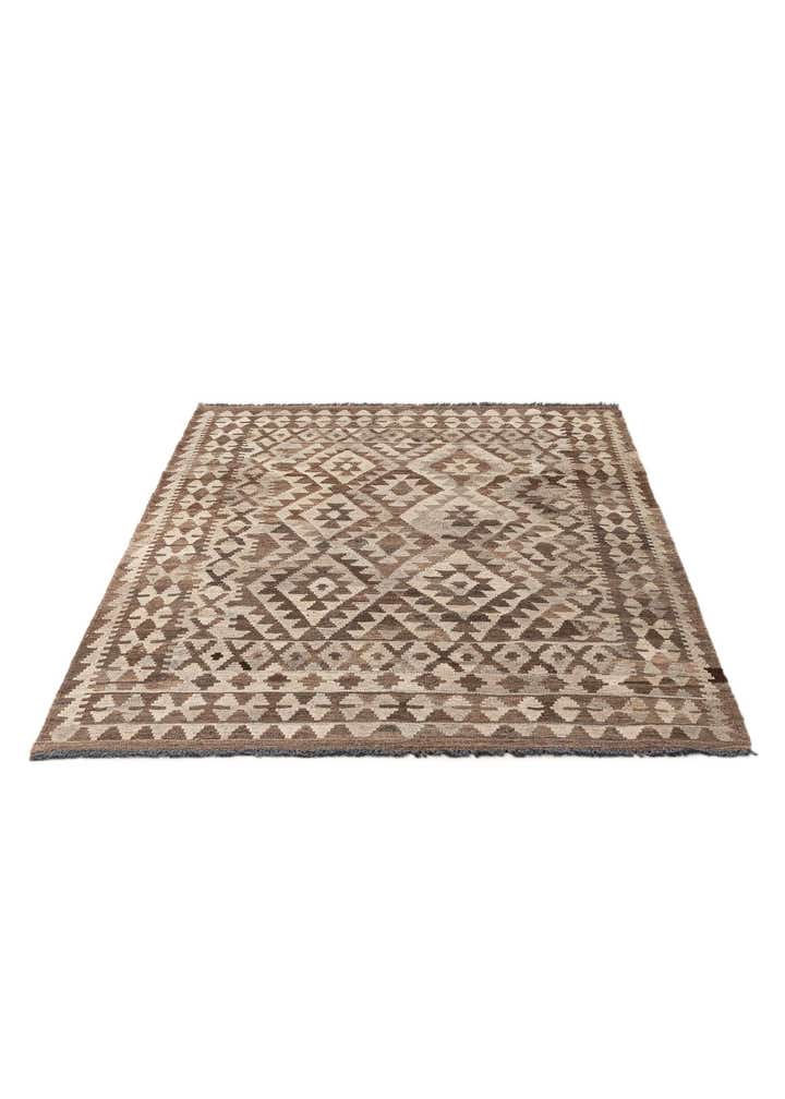 4' 6 x 6' 3 Hand Woven Kilim Maymana Wool Rug