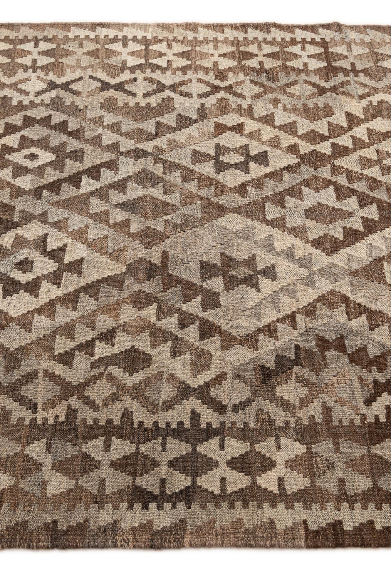 4' 6 x 6' 3 Hand Woven Kilim Maymana Wool Rug