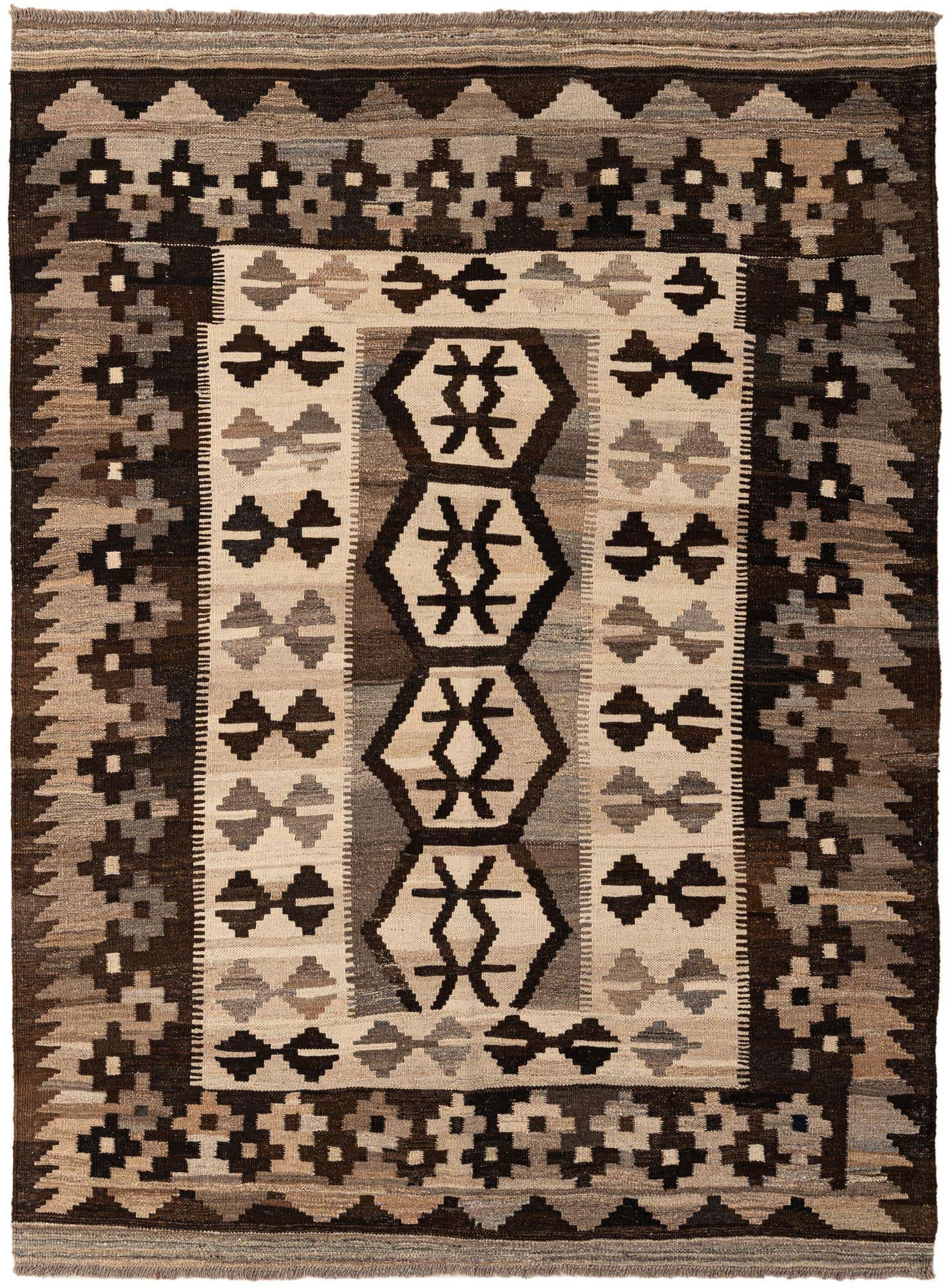 5' x 6' 9 Hand Woven Kilim Maymana Wool Rug