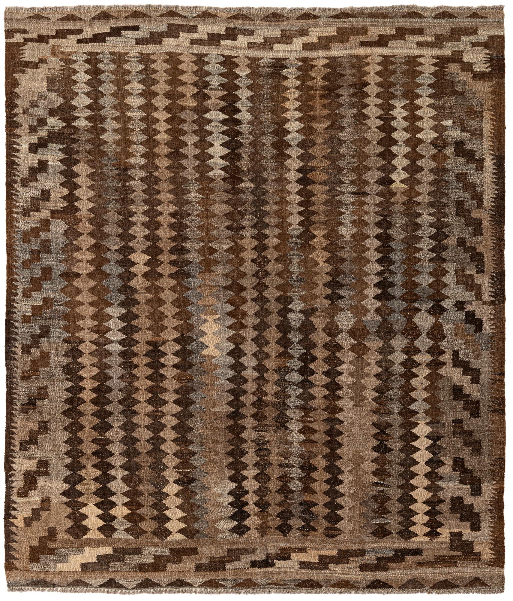 5' 4 x 5' 11 Hand Woven Kilim Maymana Wool Rug