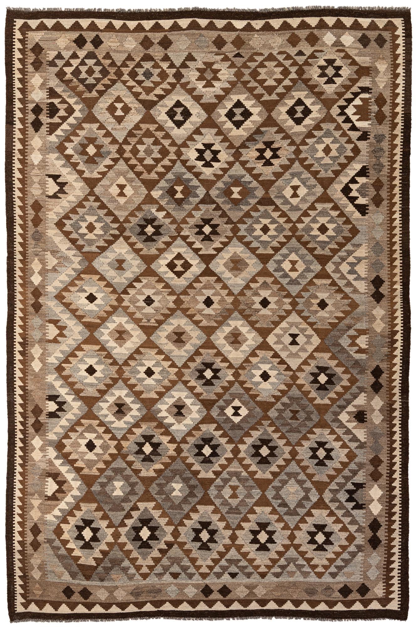 6' 8 x 9' 6 Hand Woven Kilim Maymana Wool Rug