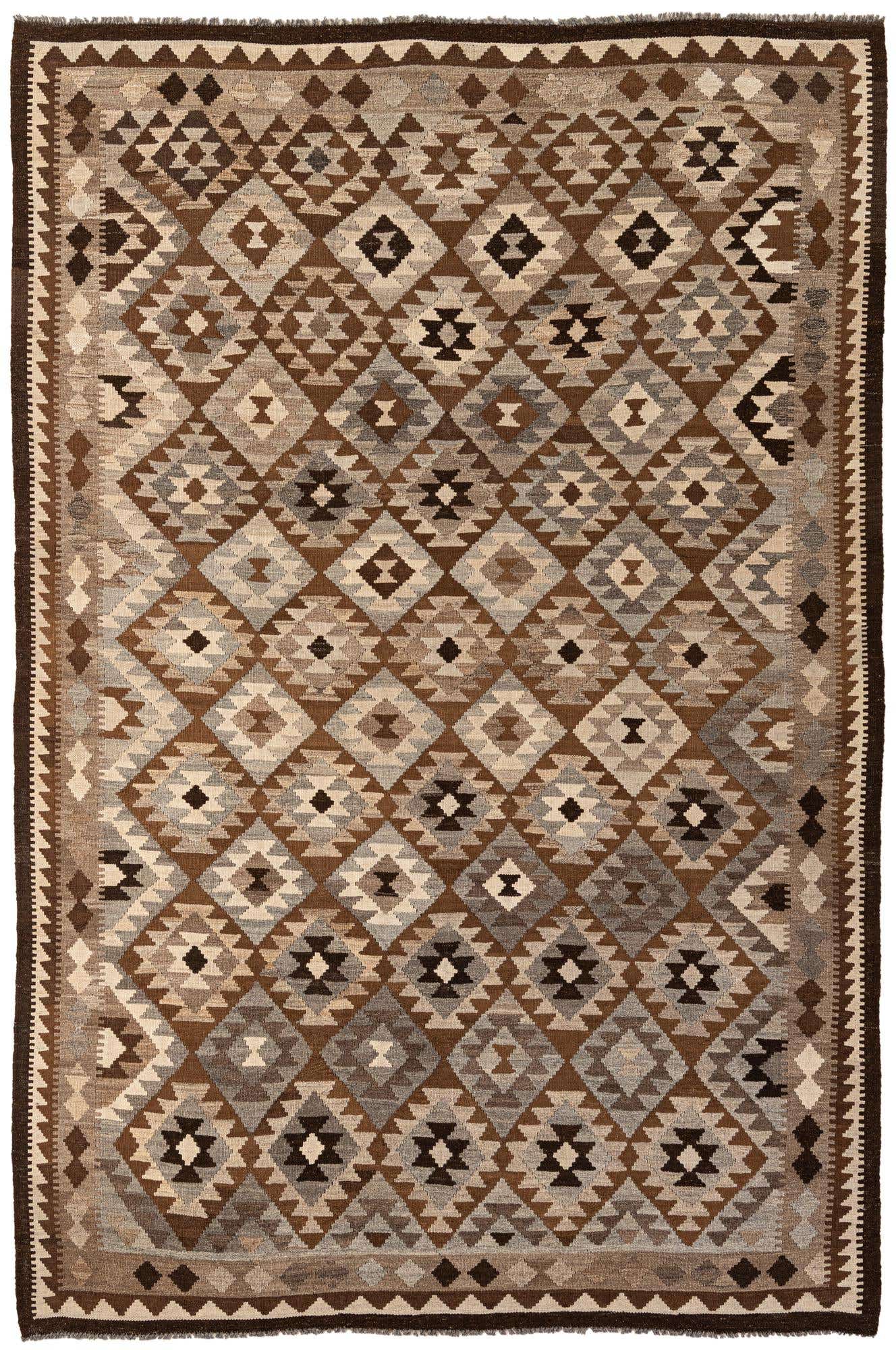 6' 8 x 9' 6 Hand Woven Kilim Maymana Wool Rug