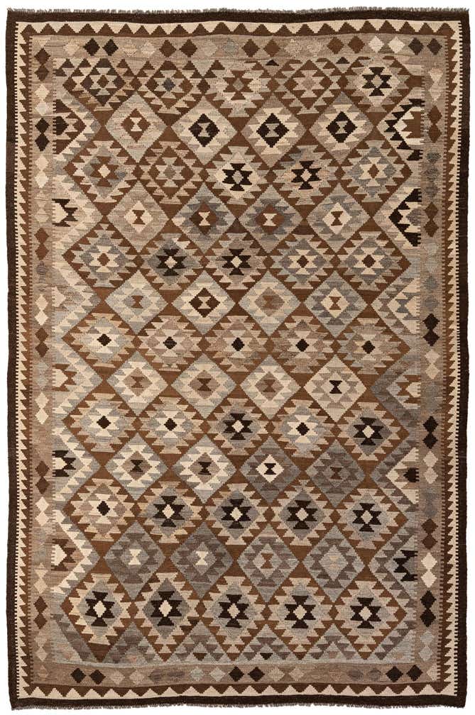 6' 8 x 9' 6 Hand Woven Kilim Maymana Wool Rug