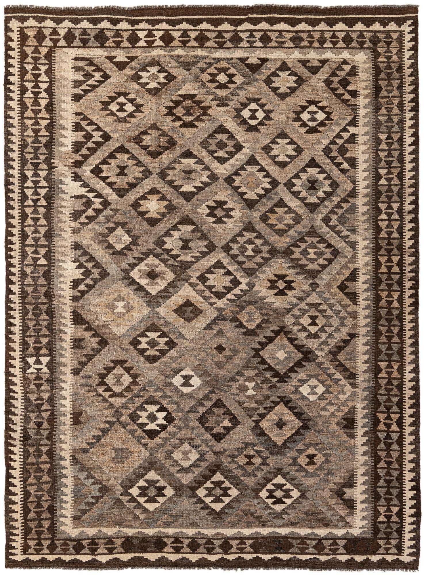 6' 8 x 9' Hand Woven Kilim Maymana Wool Rug