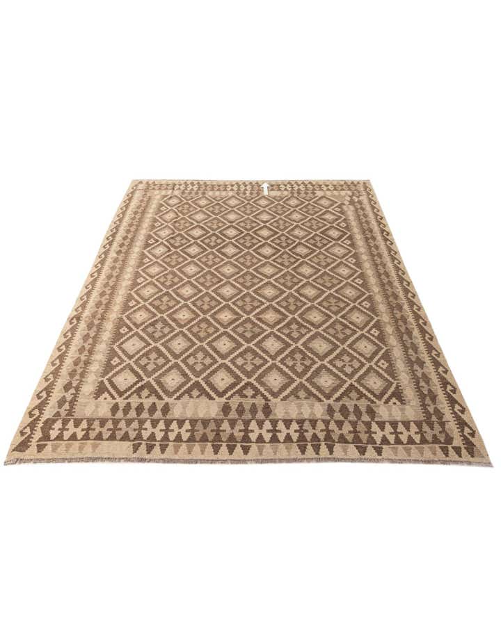 6' 11 x 9' 8 Hand Woven Kilim Maymana Wool Rug