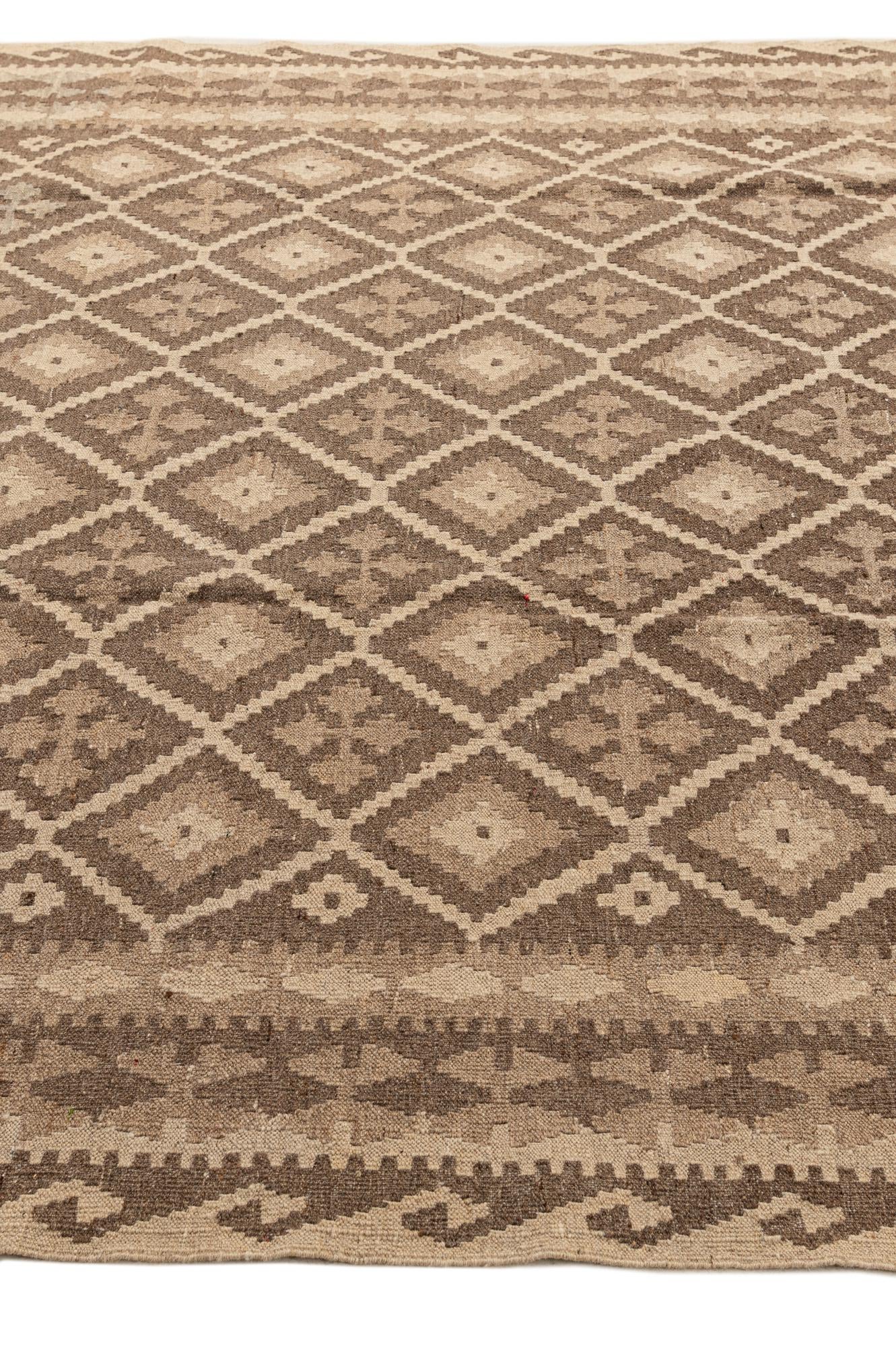 6' 11 x 9' 8 Hand Woven Kilim Maymana Wool Rug