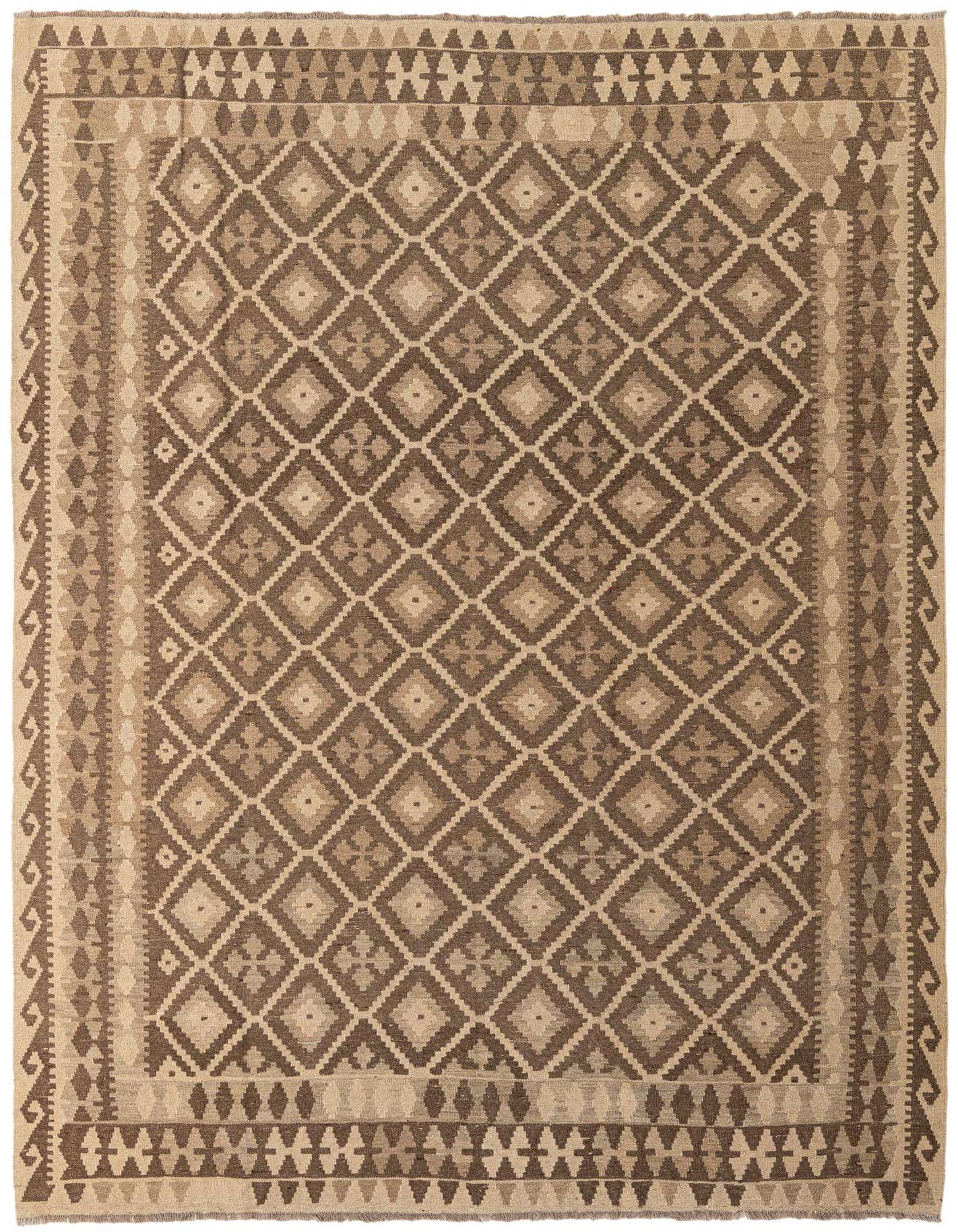 6' 11 x 9' 8 Hand Woven Kilim Maymana Wool Rug