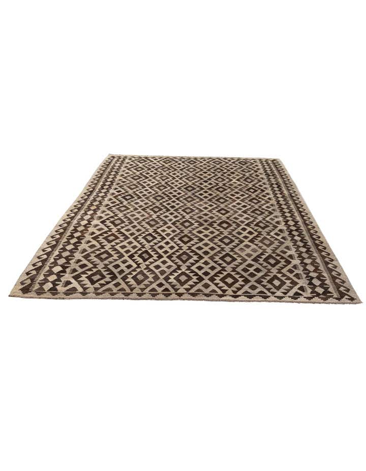 6' 10 x 9' 7 Hand Woven Kilim Maymana Wool Rug