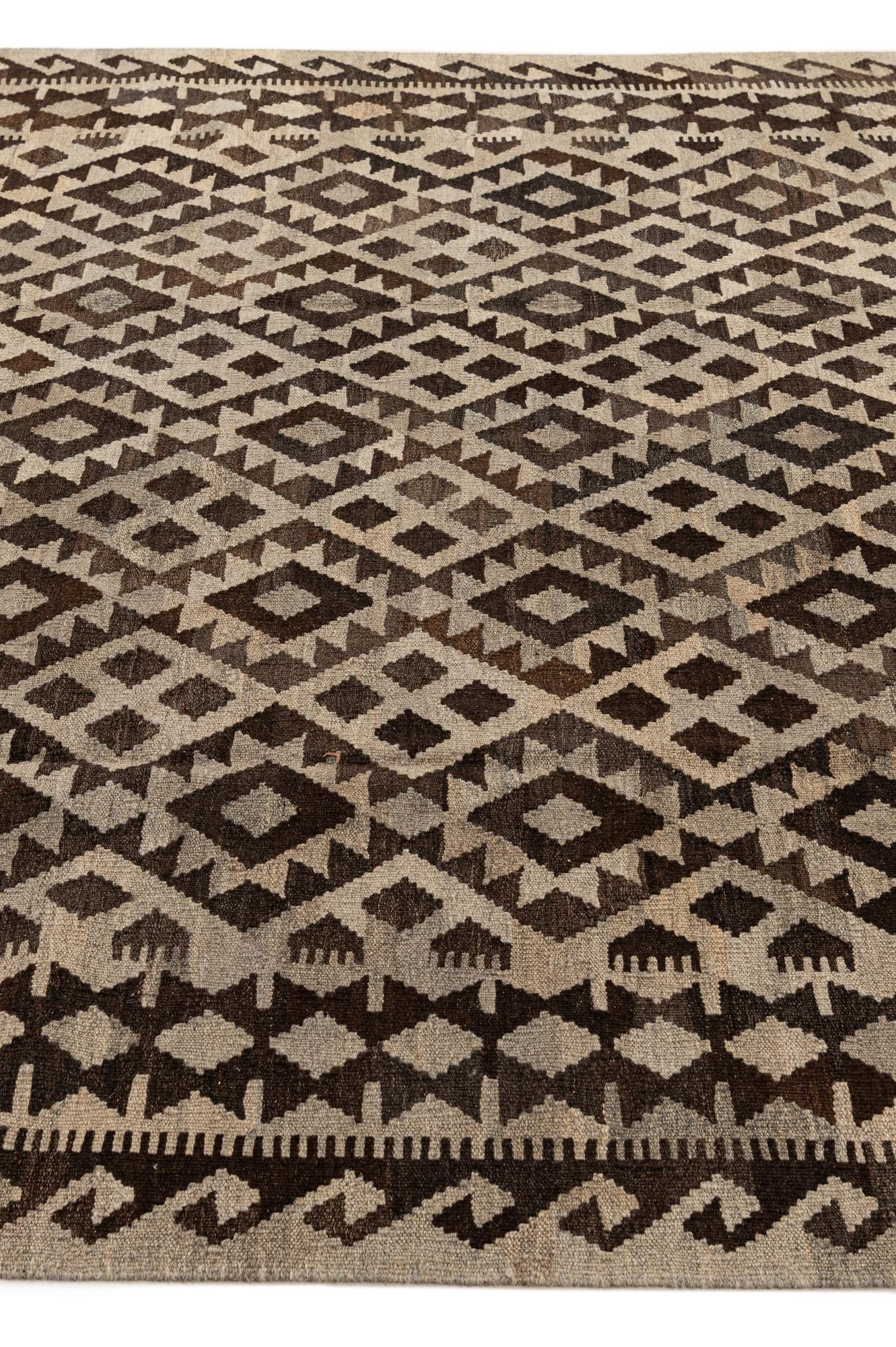 6' 10 x 9' 7 Hand Woven Kilim Maymana Wool Rug