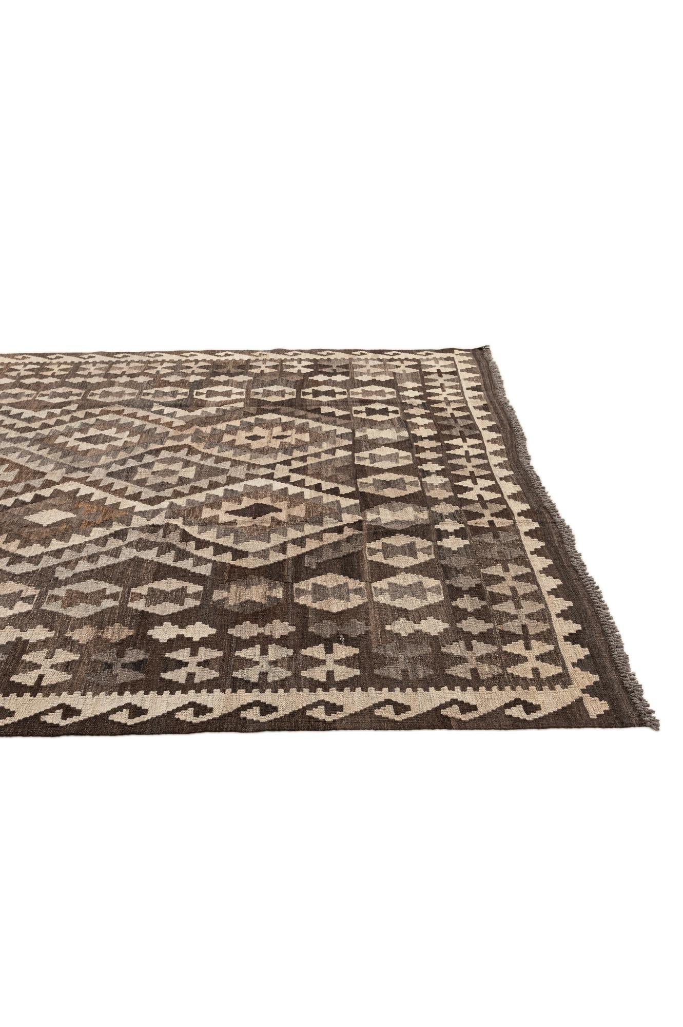 6' 10 x 9' 5 Hand Woven Kilim Maymana Wool Rug
