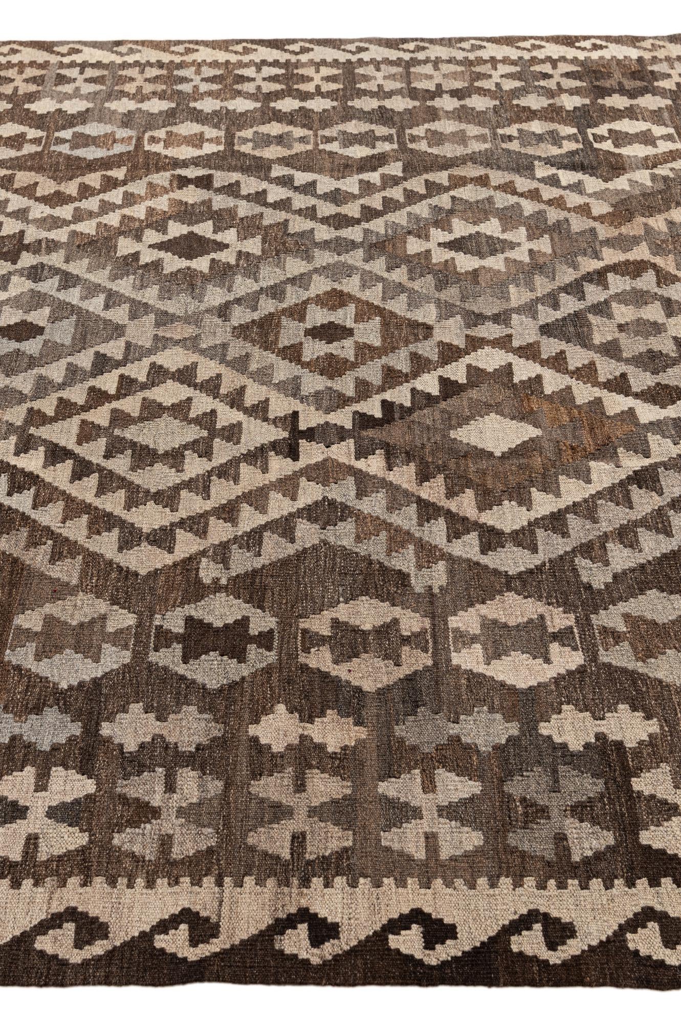 6' 10 x 9' 5 Hand Woven Kilim Maymana Wool Rug