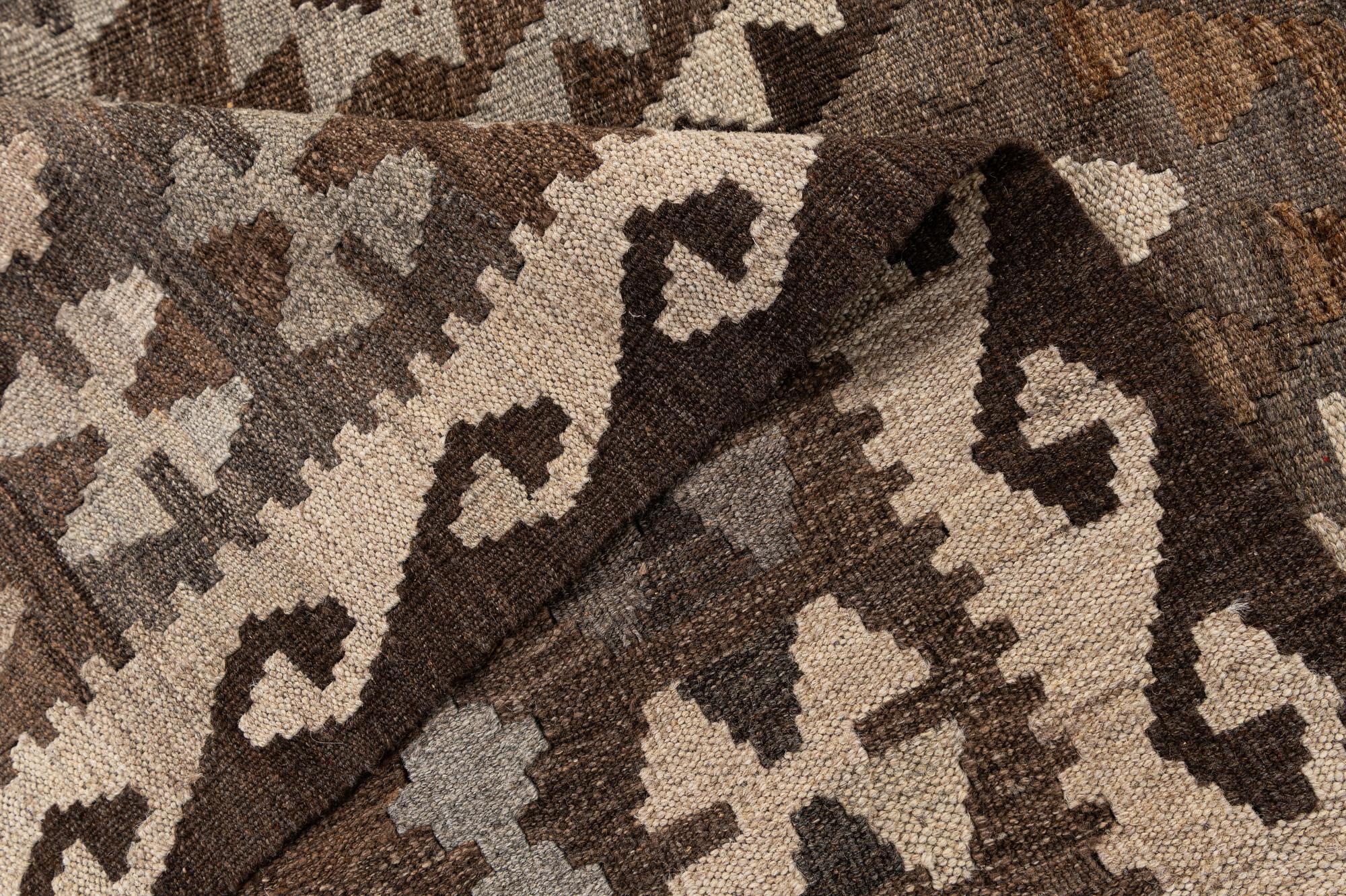 6' 10 x 9' 5 Hand Woven Kilim Maymana Wool Rug
