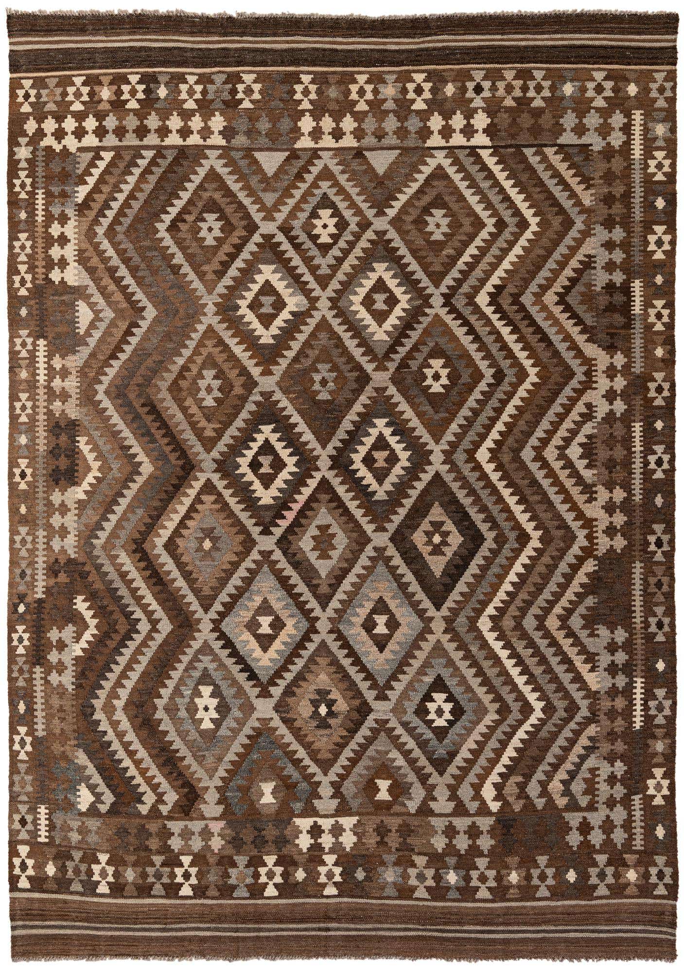 7' x 10' Hand Woven Kilim Maymana Wool Rug