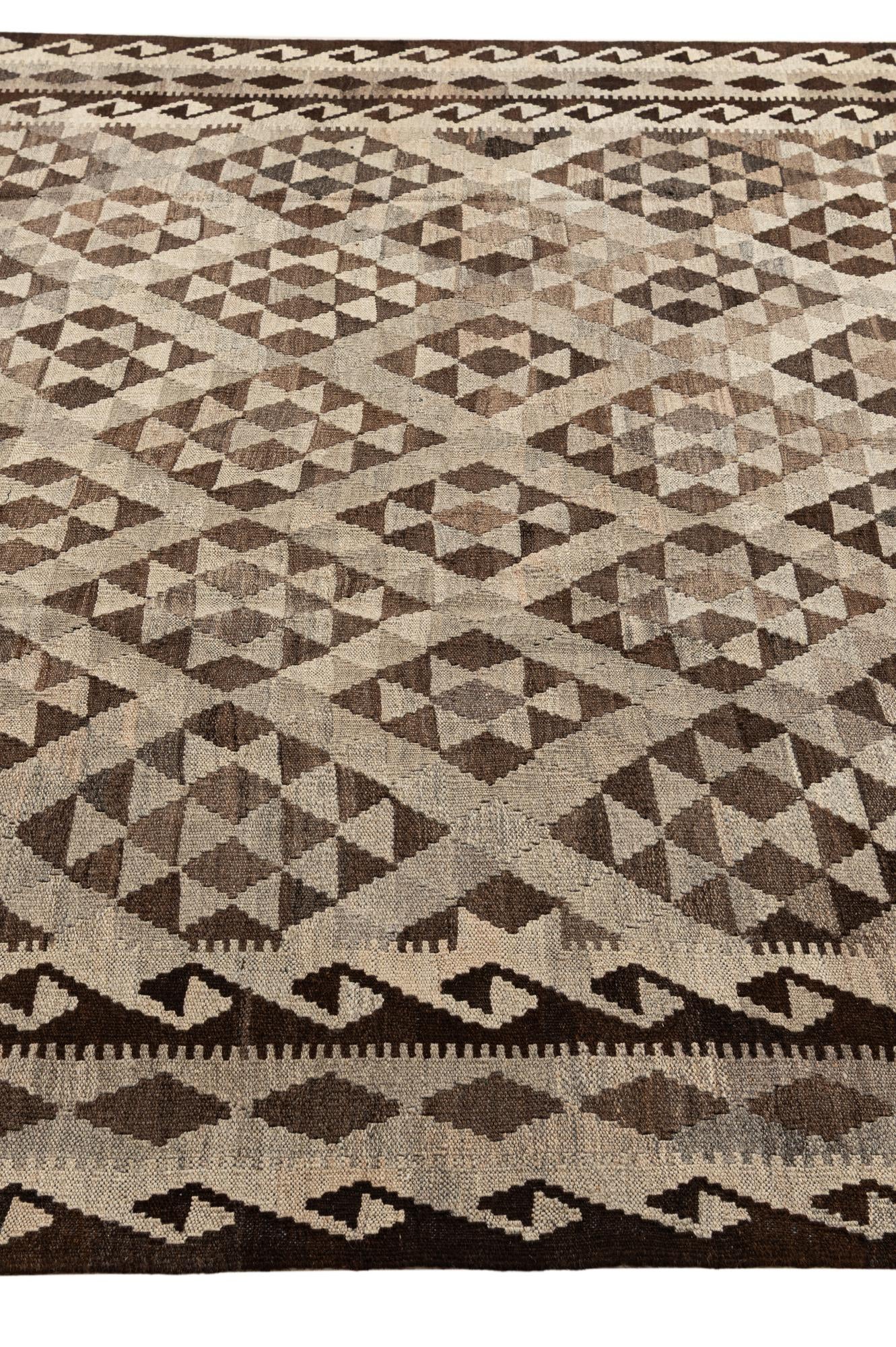 7' x 10' 2 Hand Woven Kilim Maymana Wool Rug