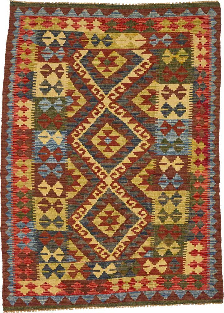 3' 4 x 6' 3 Hand Woven Kilim Maymana Wool Rug