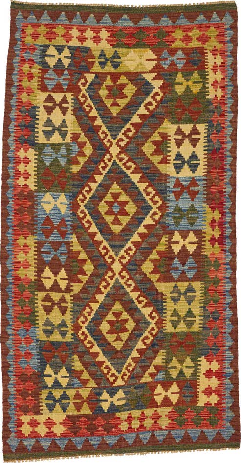 Detail image of 3' 4 x 6' 3 Hand Woven Kilim Maymana Wool Rug