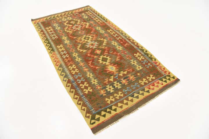 3' 4 x 6' 6 Hand Woven Kilim Maymana Wool Rug