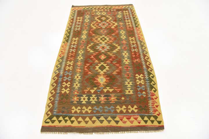3' 4 x 6' 6 Hand Woven Kilim Maymana Wool Rug