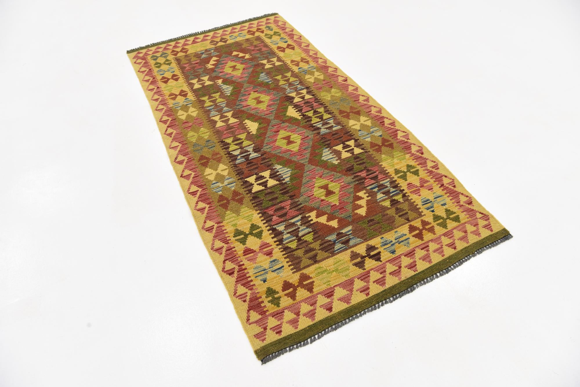 3' 3 x 6' 6 Hand Woven Kilim Maymana Wool Rug