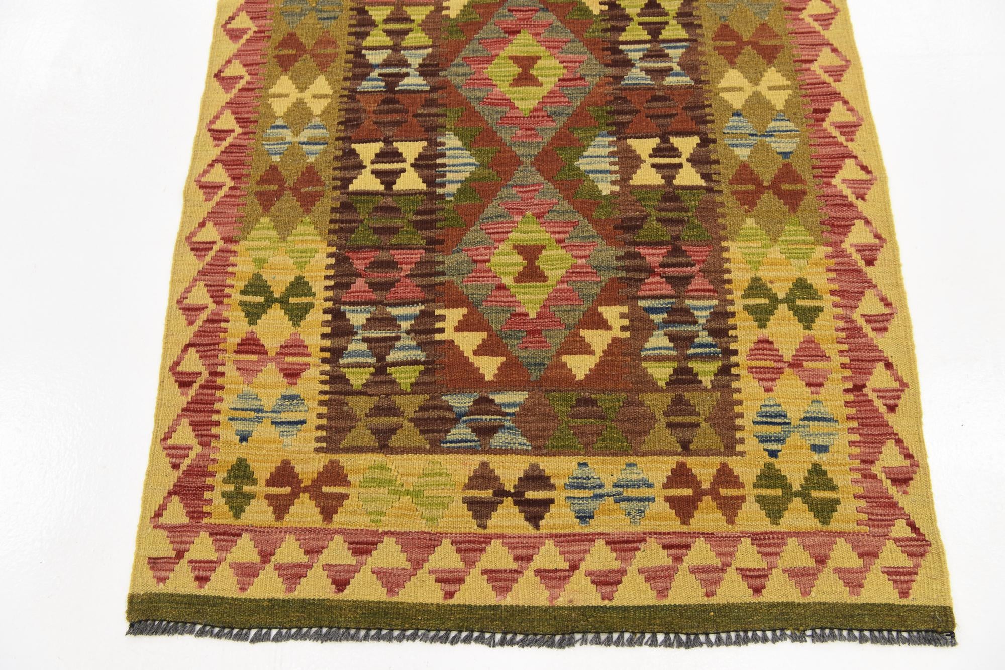 3' 3 x 6' 6 Hand Woven Kilim Maymana Wool Rug