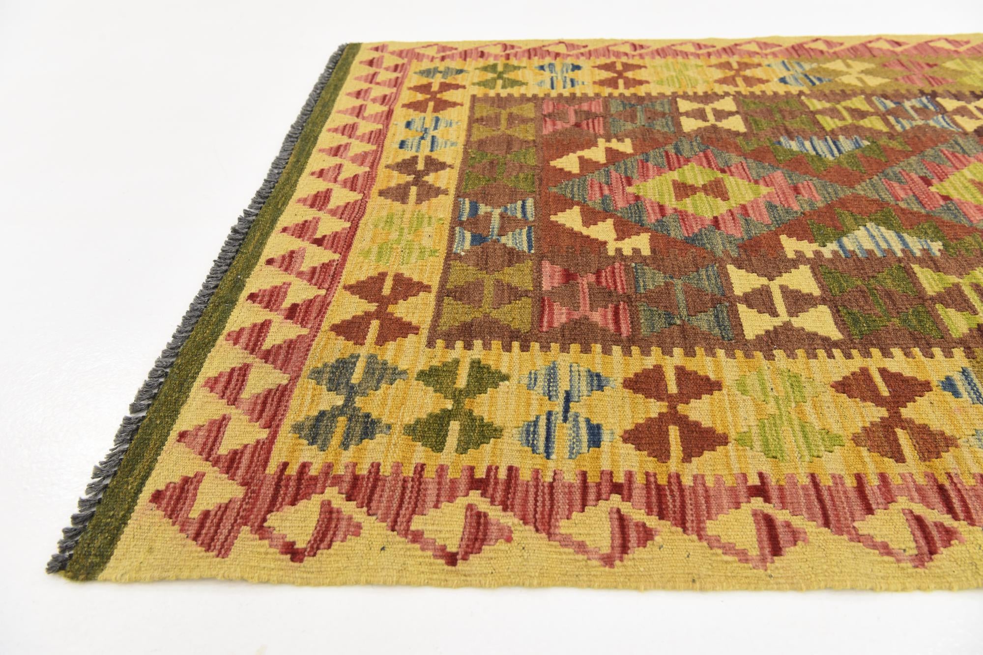 3' 3 x 6' 6 Hand Woven Kilim Maymana Wool Rug