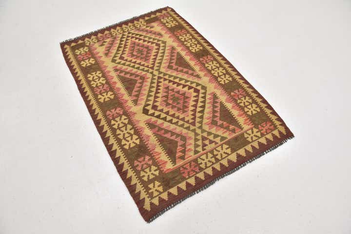 3' 3 x 4' 10 Hand Woven Kilim Maymana Wool Rug