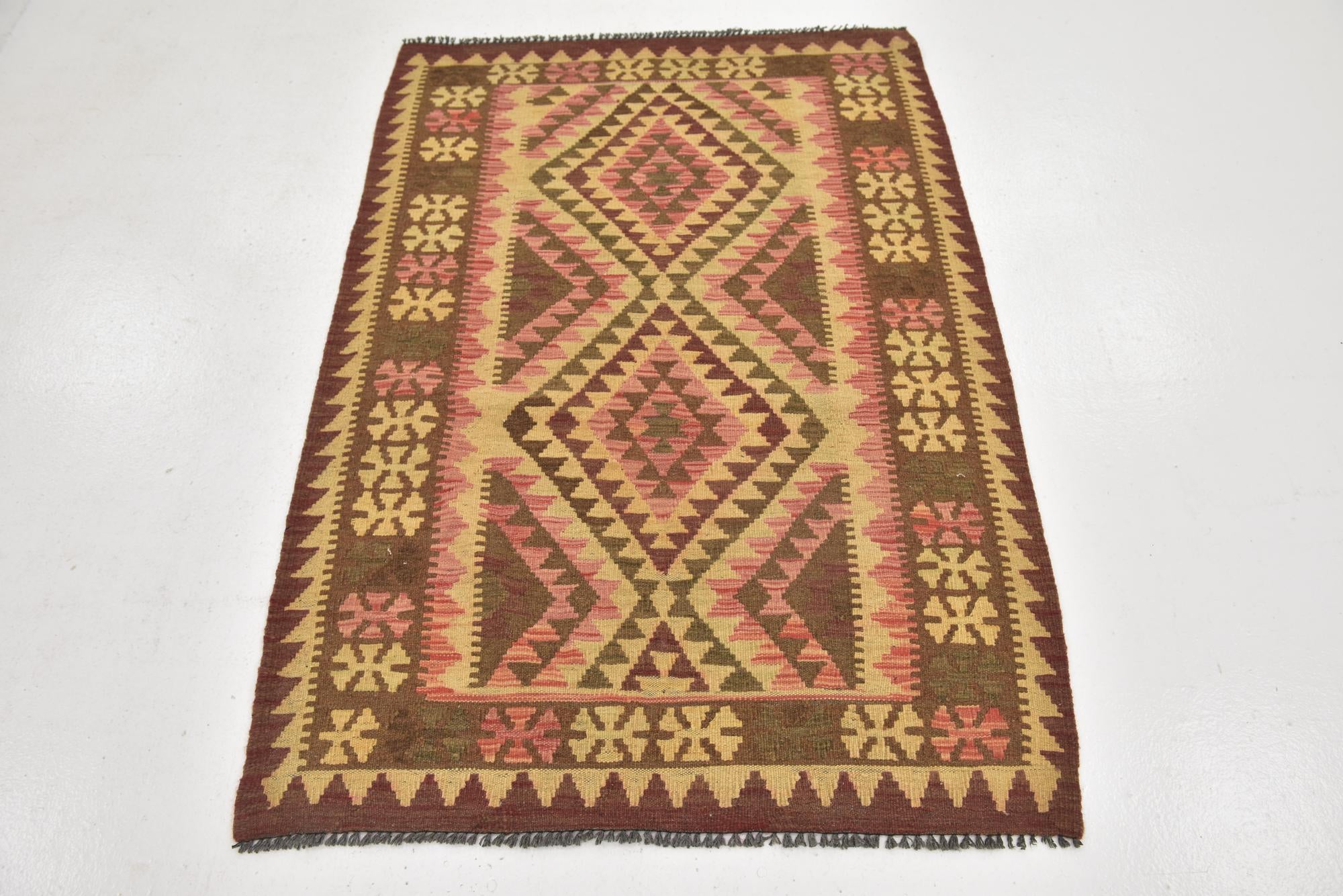 3' 3 x 4' 10 Hand Woven Kilim Maymana Wool Rug