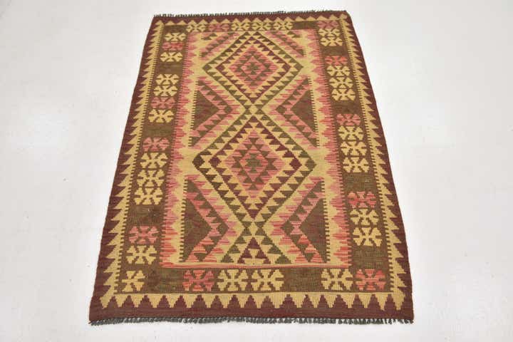 3' 3 x 4' 10 Hand Woven Kilim Maymana Wool Rug