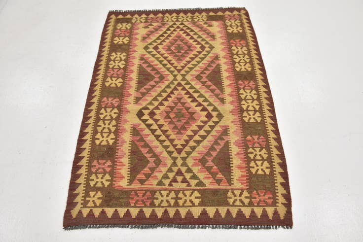 Detail image of 3' 3 x 4' 10 Hand Woven Kilim Maymana Wool Rug