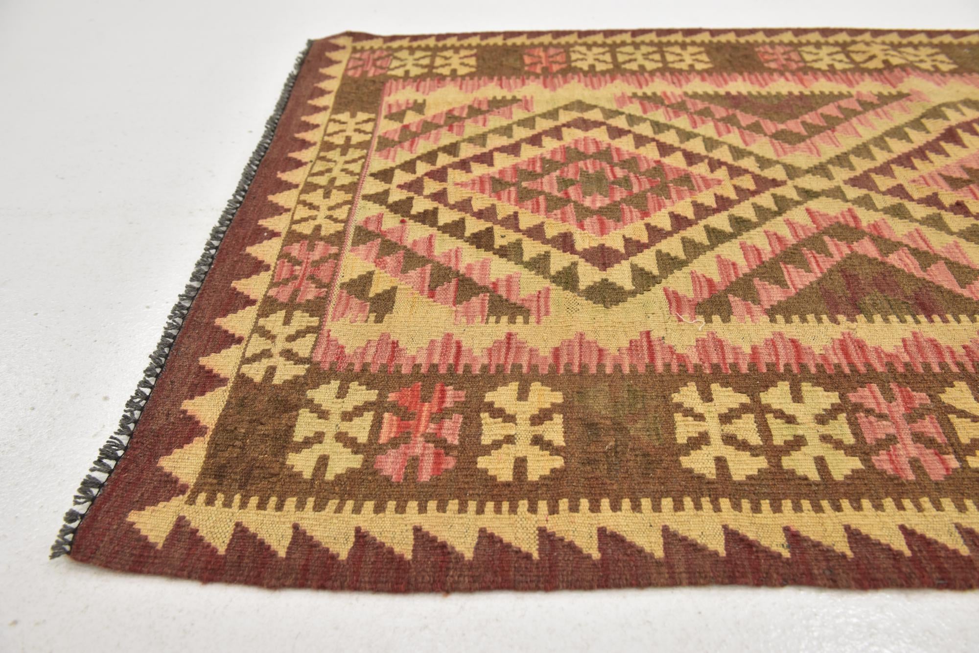 3' 3 x 4' 10 Hand Woven Kilim Maymana Wool Rug