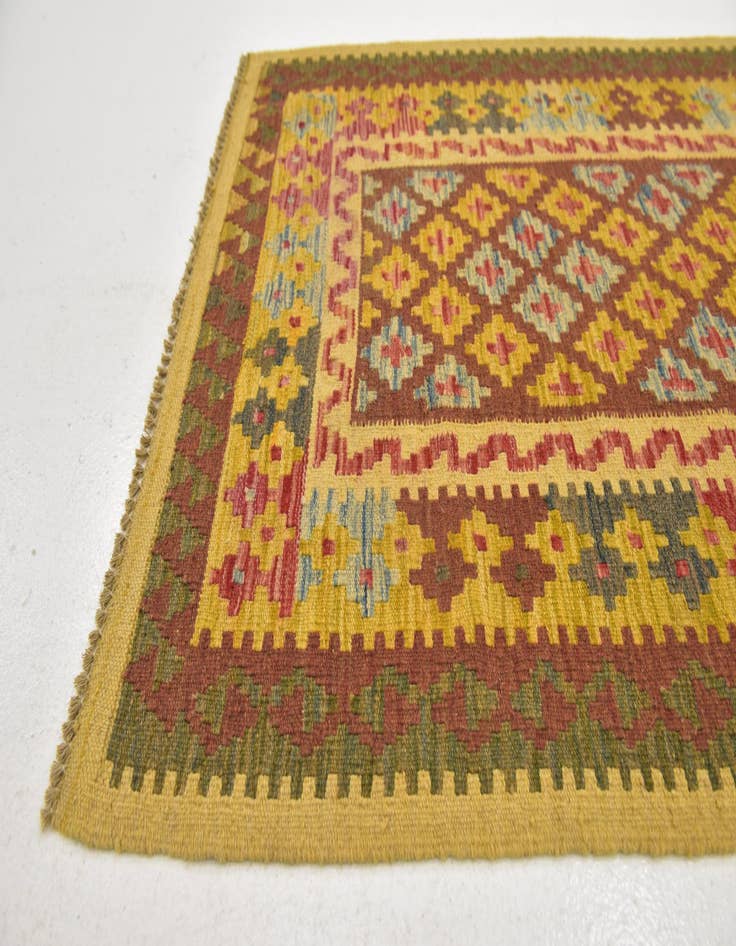 Detail image of 3' 3 x 4' 10  Hand Woven Kilim Maymana Wool Rug