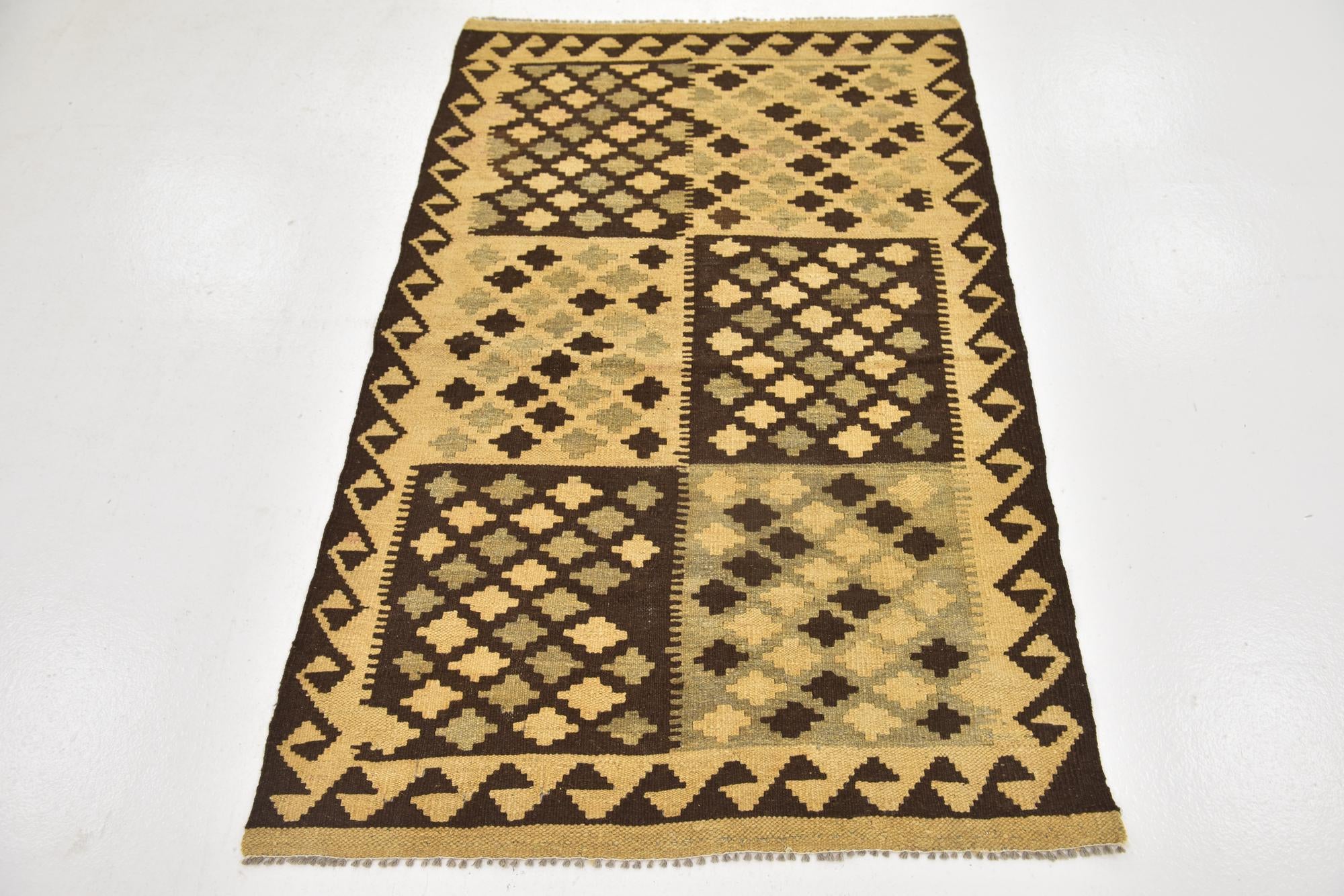 3' 2 x 4' 9 Hand Woven Kilim Maymana Wool Rug