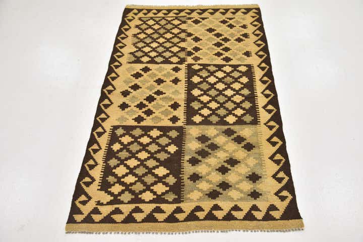 3' 2 x 4' 9 Hand Woven Kilim Maymana Wool Rug