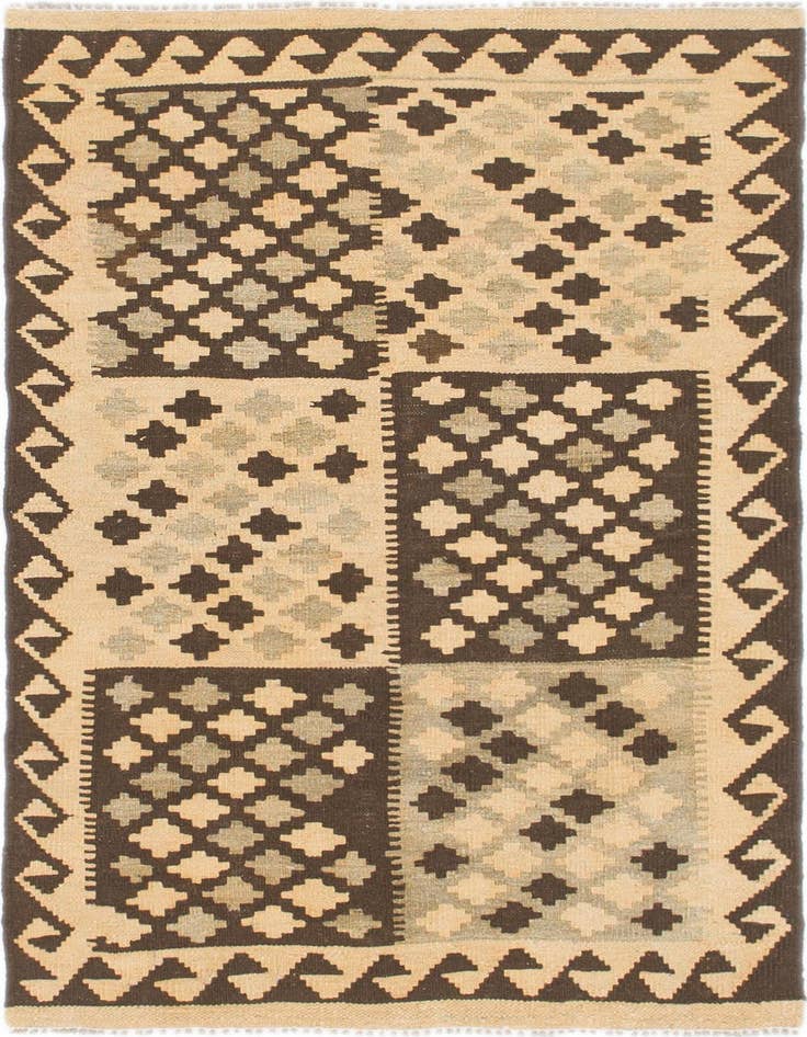 Detail image of 3' 2 x 4' 9 Hand Woven Kilim Maymana Wool Rug