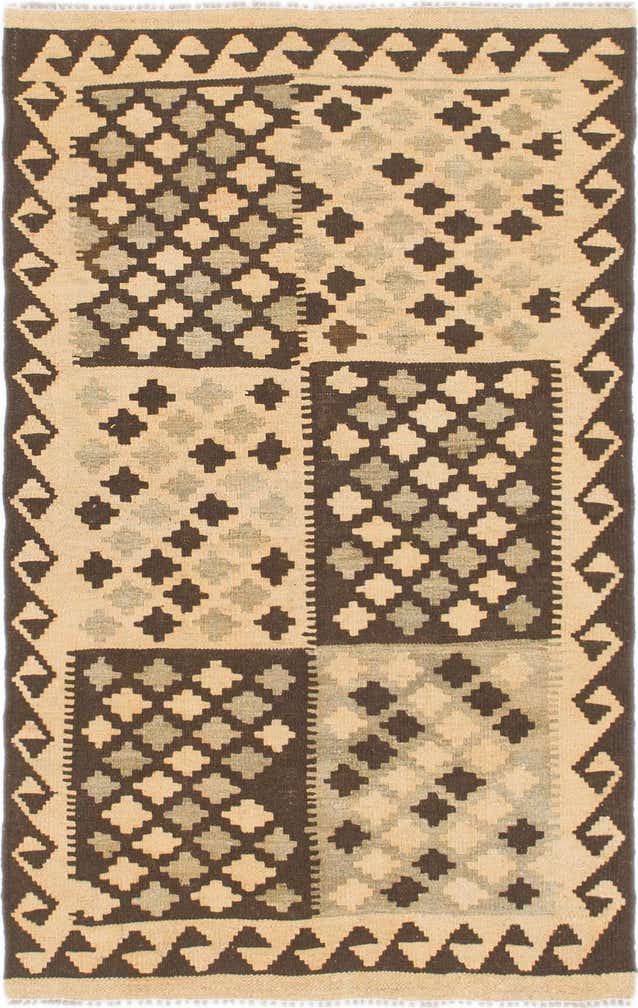3' 2 x 4' 9 Hand Woven Kilim Maymana Wool Rug