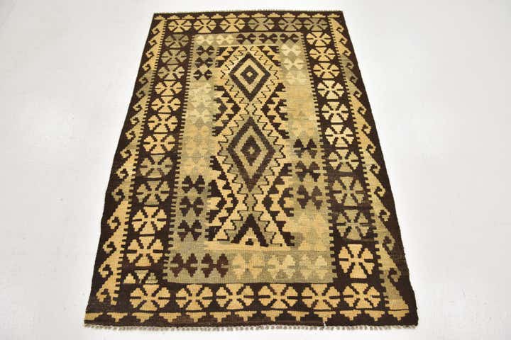 3' 4 x 5' Hand Woven Kilim Maymana Wool Rug