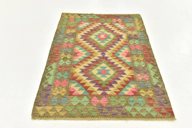 Detail image of 2' 8 x 4' Hand Woven Kilim Maymana Wool Rug