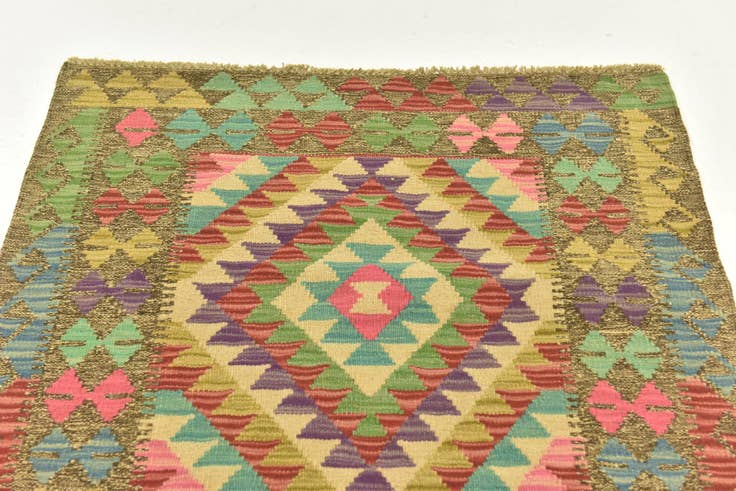Detail image of 2' 8 x 4' Hand Woven Kilim Maymana Wool Rug