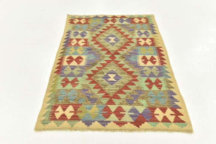 2' 7 x 4' Hand Woven Kilim Maymana Wool Rug