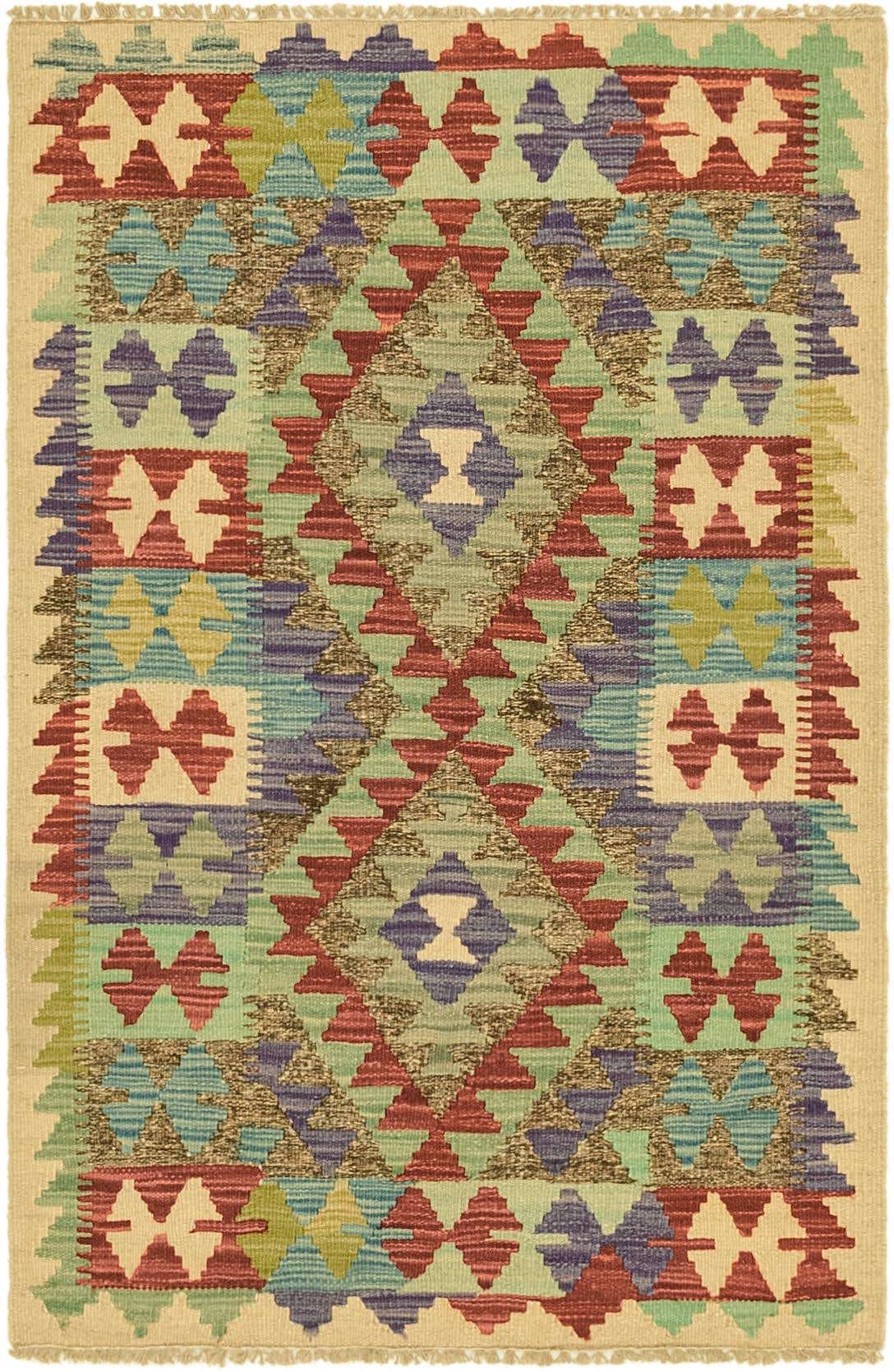 2' 7 x 4' Hand Woven Kilim Maymana Wool Rug