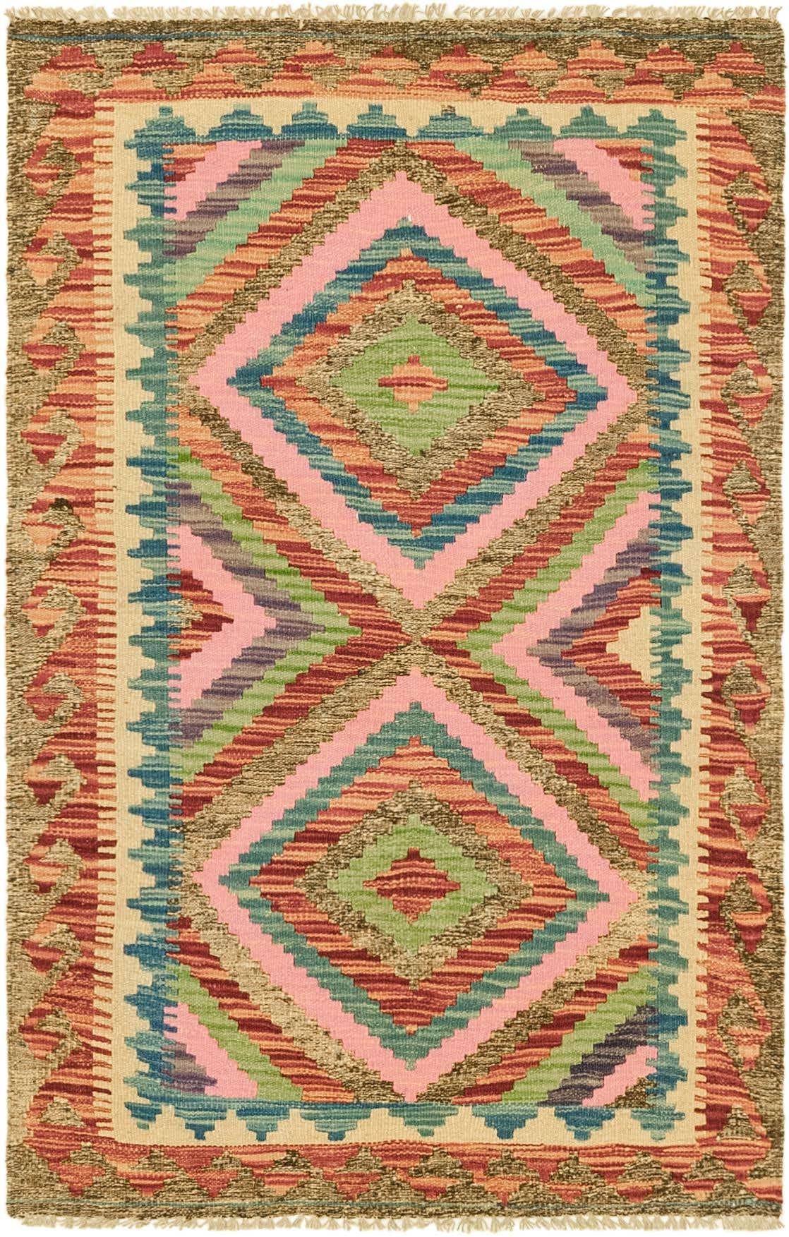 2' 7 x 4' 1 Hand Woven Kilim Maymana Wool Rug