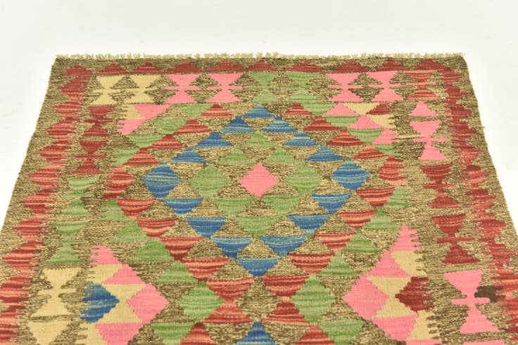 Detail image of 2' 8 x 4' 1 Hand Woven Kilim Maymana Wool Rug