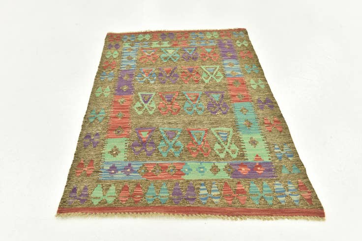 Detail image of 2' 8 x 4' 2 Hand Woven Kilim Maymana Wool Rug