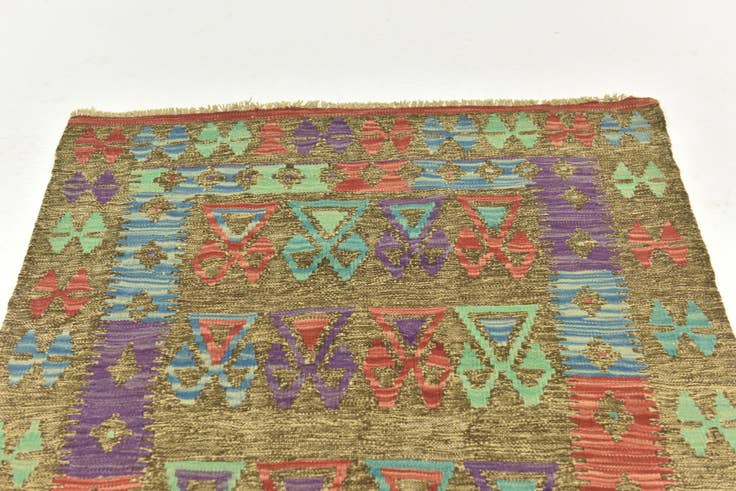 Detail image of 2' 8 x 4' 2 Hand Woven Kilim Maymana Wool Rug