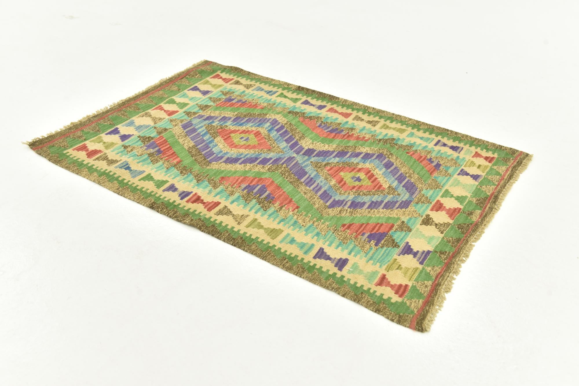 80cm x 120cm Hand Woven Kilim Maymana Wool Rug