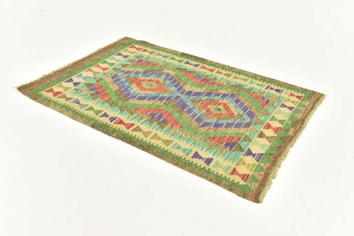 2' 7 x 4' Hand Woven Kilim Maymana Wool Rug