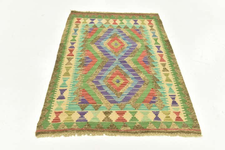 2' 7 x 4' Hand Woven Kilim Maymana Wool Rug