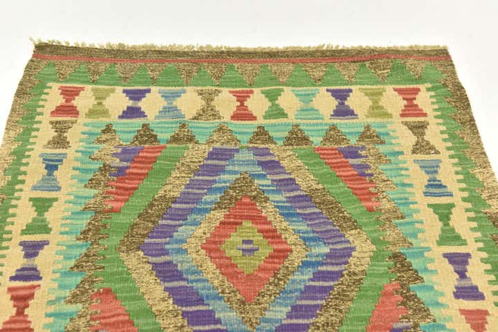 2' 7 x 4' Hand Woven Kilim Maymana Wool Rug