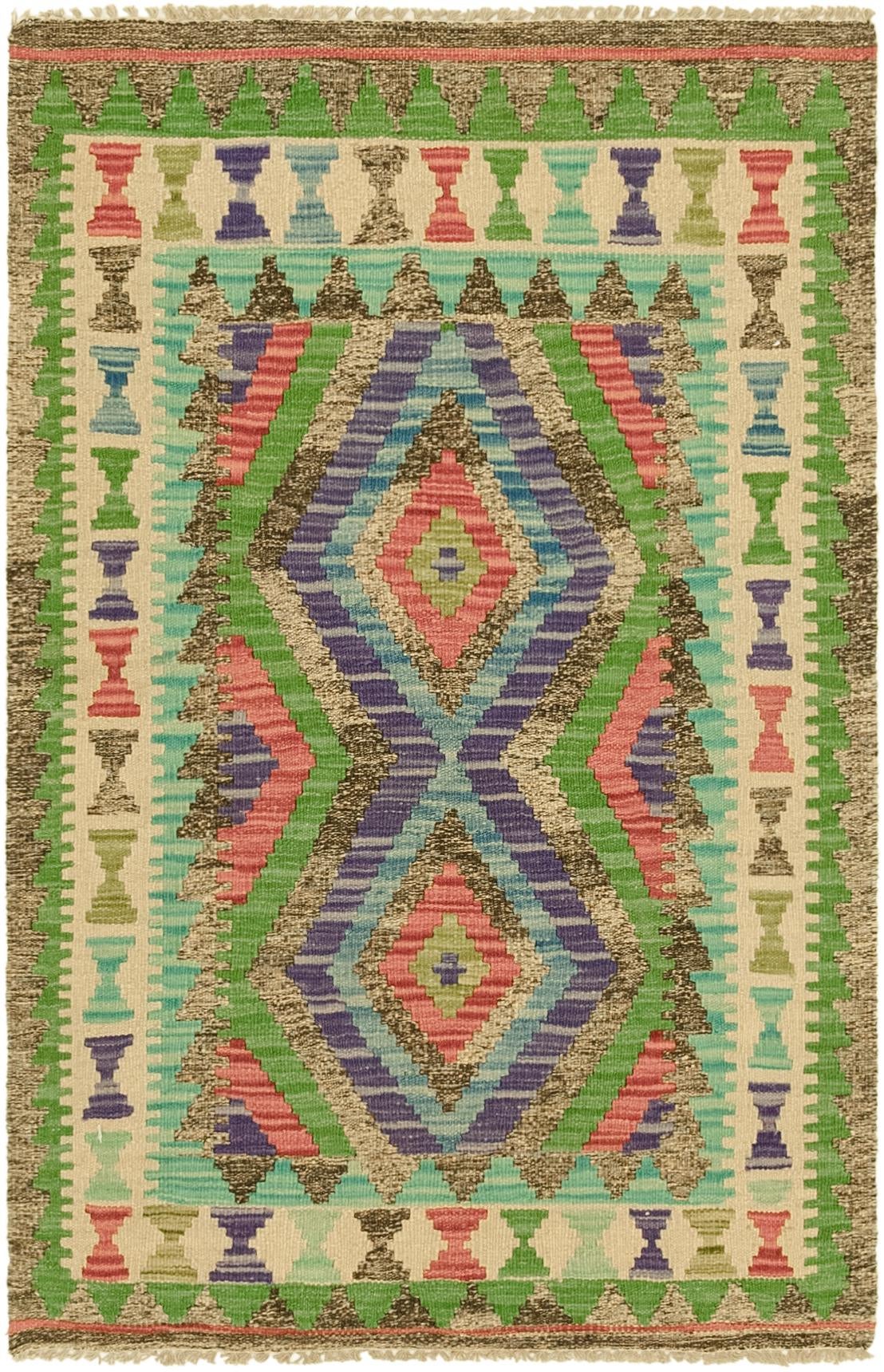 2' 7 x 4' Hand Woven Kilim Maymana Wool Rug